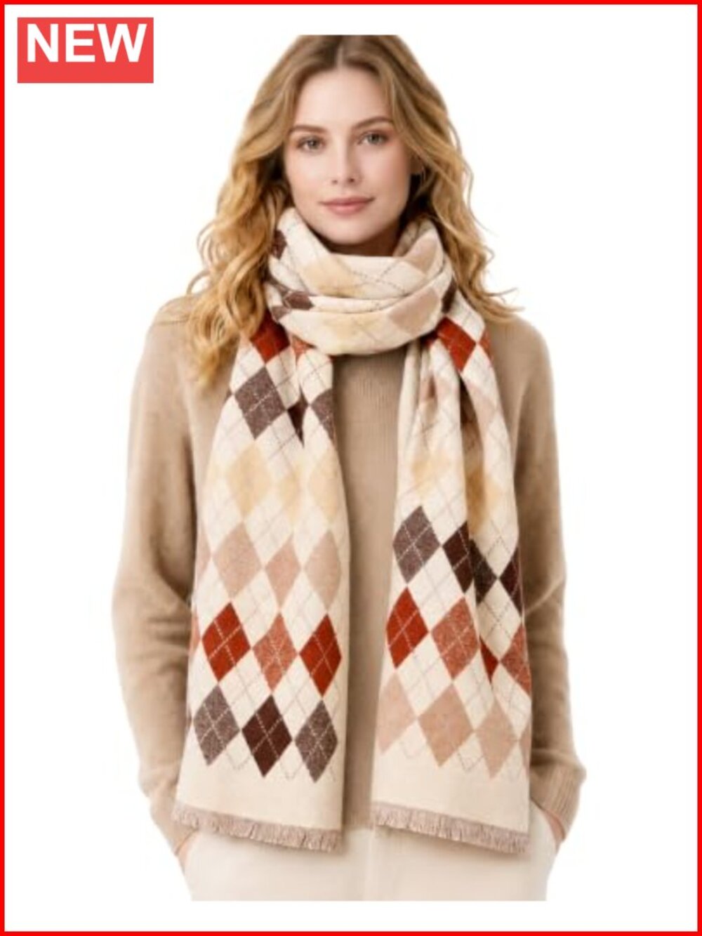 Women Winter Plaid Scarf Soft Warm Thick Blanket Shawl Wrap Fringe